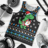 Funny Santa Riding Dinosaur Christmas Men Tank Top Gingerbread Snowflake Pattern - Wonder Print Shop