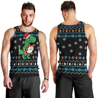 Funny Santa Riding Dinosaur Christmas Men Tank Top Gingerbread Snowflake Pattern - Wonder Print Shop