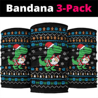 Funny Santa Riding Dinosaur Christmas Neck Gaiter Gingerbread Snowflake Pattern - Wonder Print Shop