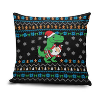 Funny Santa Riding Dinosaur Christmas Pillow Cover Gingerbread Snowflake Pattern - Wonder Print Shop