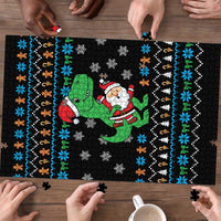 Funny Santa Riding Dinosaur Christmas Puzzle Gingerbread Snowflake Pattern - Wonder Print Shop