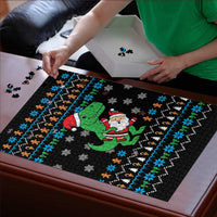 Funny Santa Riding Dinosaur Christmas Puzzle Gingerbread Snowflake Pattern - Wonder Print Shop