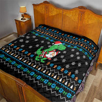 Funny Santa Riding Dinosaur Christmas Quilt Gingerbread Snowflake Pattern - Wonder Print Shop