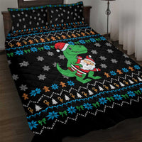 Funny Santa Riding Dinosaur Christmas Quilt Bed Set Gingerbread Snowflake Pattern - Wonder Print Shop