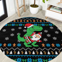 Funny Santa Riding Dinosaur Christmas Round Carpet Gingerbread Snowflake Pattern - Wonder Print Shop