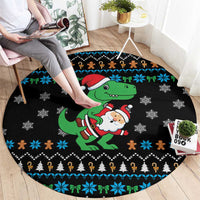 Funny Santa Riding Dinosaur Christmas Round Carpet Gingerbread Snowflake Pattern - Wonder Print Shop