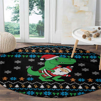 Funny Santa Riding Dinosaur Christmas Round Carpet Gingerbread Snowflake Pattern - Wonder Print Shop