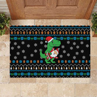 Funny Santa Riding Dinosaur Christmas Rubber Doormat Gingerbread Snowflake Pattern - Wonder Print Shop
