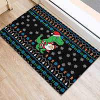 Funny Santa Riding Dinosaur Christmas Rubber Doormat Gingerbread Snowflake Pattern - Wonder Print Shop