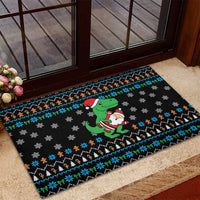 Funny Santa Riding Dinosaur Christmas Rubber Doormat Gingerbread Snowflake Pattern - Wonder Print Shop