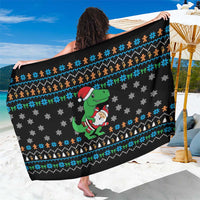 Funny Santa Riding Dinosaur Christmas Sarong Gingerbread Snowflake Pattern - Wonder Print Shop