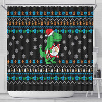 Funny Santa Riding Dinosaur Christmas Shower Curtain Gingerbread Snowflake Pattern - Wonder Print Shop