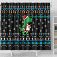 Funny Santa Riding Dinosaur Christmas Shower Curtain Gingerbread Snowflake Pattern - Wonder Print Shop