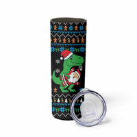 Funny Santa Riding Dinosaur Christmas Skinny Tumbler Gingerbread Snowflake Pattern - Wonder Print Shop