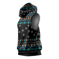 Funny Santa Riding Dinosaur Christmas Sleeveless Hoodie Gingerbread Snowflake Pattern - Wonder Print Shop