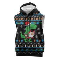 Funny Santa Riding Dinosaur Christmas Sleeveless Zip Hoodie Gingerbread Snowflake Pattern - Wonder Print Shop