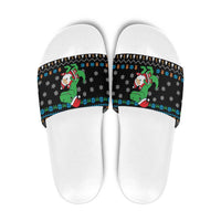Funny Santa Riding Dinosaur Christmas Slide Sandals Gingerbread Snowflake Pattern - Wonder Print Shop
