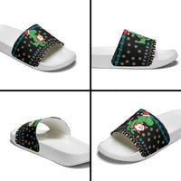 Funny Santa Riding Dinosaur Christmas Slide Sandals Gingerbread Snowflake Pattern - Wonder Print Shop