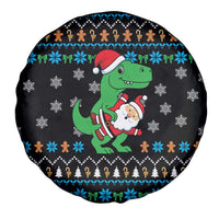 Funny Santa Riding Dinosaur Christmas Spare Tire Cover Gingerbread Snowflake Pattern - Wonder Print Shop
