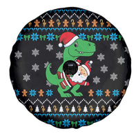 Funny Santa Riding Dinosaur Christmas Spare Tire Cover Gingerbread Snowflake Pattern - Wonder Print Shop