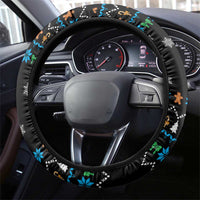 Funny Santa Riding Dinosaur Christmas Steering Wheel Cover Gingerbread Snowflake Pattern - Wonder Print Shop