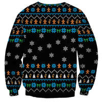 Funny Santa Riding Dinosaur Christmas Sweatshirt Gingerbread Snowflake Pattern - Wonder Print Shop