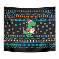 Funny Santa Riding Dinosaur Christmas Tapestry Gingerbread Snowflake Pattern - Wonder Print Shop