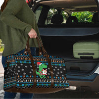 Funny Santa Riding Dinosaur Christmas Travel Bag Gingerbread Snowflake Pattern - Wonder Print Shop