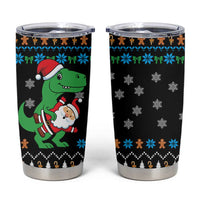 Funny Santa Riding Dinosaur Christmas Tumbler Cup Gingerbread Snowflake Pattern - Wonder Print Shop
