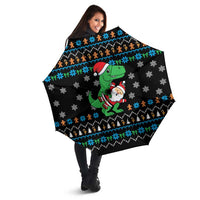 Funny Santa Riding Dinosaur Christmas Umbrella Gingerbread Snowflake Pattern - Wonder Print Shop