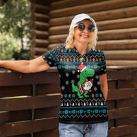 Funny Santa Riding Dinosaur Christmas Women Polo Shirt Gingerbread Snowflake Pattern - Wonder Print Shop