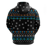 Funny Santa Riding Dinosaur Christmas Zip Hoodie Gingerbread Snowflake Pattern - Wonder Print Shop