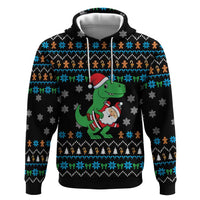 Funny Santa Riding Dinosaur Christmas Zip Hoodie Gingerbread Snowflake Pattern - Wonder Print Shop