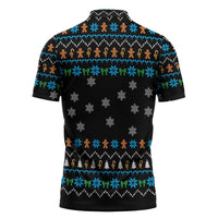 Funny Santa Riding Dinosaur Christmas Zipper Polo Shirt Gingerbread Snowflake Pattern - Wonder Print Shop