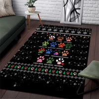 Christmas Colorful Dog Pawprint Area Rug Black Snowflake Pattern Design - Wonder Print Shop