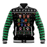 Christmas Colorful Dog Pawprint Baseball Jacket Black Snowflake Pattern Design - Wonder Print Shop