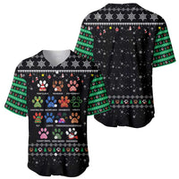 Christmas Colorful Dog Pawprint Baseball Jersey Black Snowflake Pattern Design - Wonder Print Shop