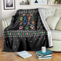 Christmas Colorful Dog Pawprint Blanket Black Snowflake Pattern Design - Wonder Print Shop