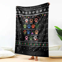 Christmas Colorful Dog Pawprint Blanket Black Snowflake Pattern Design - Wonder Print Shop