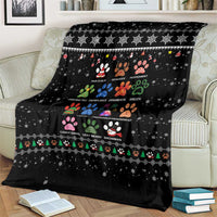 Christmas Colorful Dog Pawprint Blanket Black Snowflake Pattern Design - Wonder Print Shop