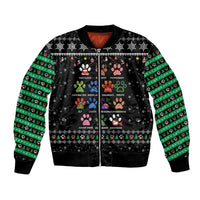 Christmas Colorful Dog Pawprint Bomber Jacket Black Snowflake Pattern Design - Wonder Print Shop