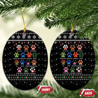 Christmas Colorful Dog Pawprint Ceramic Ornament Black Snowflake Pattern Design - Wonder Print Shop