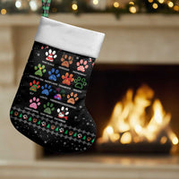 Christmas Colorful Dog Pawprint Christmas Stocking Black Snowflake Pattern Design - Wonder Print Shop
