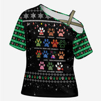 Christmas Colorful Dog Pawprint Cross Shoulder Shirt Black Snowflake Pattern Design - Wonder Print Shop