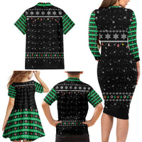 Christmas Colorful Dog Pawprint Family Matching Long Sleeve Bodycon Dress and Hawaiian Shirt Black Snowflake Pattern Design - Wonder Print Shop