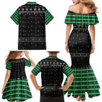 Christmas Colorful Dog Pawprint Family Matching Mermaid Dress and Hawaiian Shirt Black Snowflake Pattern Design - Wonder Print Shop