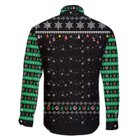 Christmas Colorful Dog Pawprint Family Matching Off The Shoulder Long Sleeve Dress and Hawaiian Shirt Black Snowflake Pattern Design - Wonder Print Shop