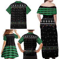 Christmas Colorful Dog Pawprint Family Matching Off Shoulder Maxi Dress and Hawaiian Shirt Black Snowflake Pattern Design - Wonder Print Shop