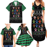 Christmas Colorful Dog Pawprint Family Matching Summer Maxi Dress and Hawaiian Shirt Black Snowflake Pattern Design - Wonder Print Shop