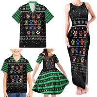 Christmas Colorful Dog Pawprint Family Matching Tank Maxi Dress and Hawaiian Shirt Black Snowflake Pattern Design - Wonder Print Shop